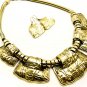 Fashion Jewelry Gold Plated Hammered Chunky Necklace Set
