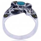 sterling silver 925 marcasite & turquoise gem size O