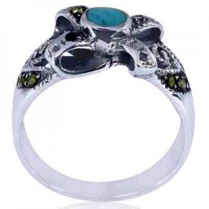 sterling silver 925 marcasite & turquoise gem size O