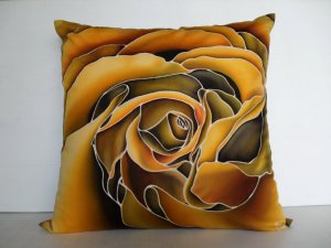 Yellow rose design on 16"x16" batik painted cushion cover