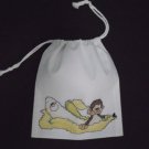 Little monkey-cross stitch on 7"x 8"off-white cotton blends drawstring pouch