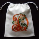 Letter D-cross stitch on 8"x 9"white denim drawstring pouch Letter D-cross stitch on 8"x 9"white denim drawstring pouch