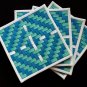 Blue and green-a set of four 4.5"x 4.5" woven coasters