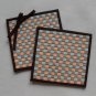 Plaid and bow-a set of two 11cm.x11.5 cm. woven coasters