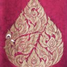 "Shaw-Hang-To" (1 )- Thai art painting /gold color painted on red batik dyed cotton fabric 7"x10"