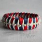 Recycled Bottle Caps Bracelet/women bangle(3)-black and gold/red and blue ribbon wrapped and beads