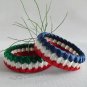 Recycled Bottle Caps Bracelet/women bangle(5)-red and green/red and blue ribbon wrapped and beads