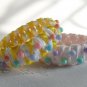 Recycled Bottle Caps Bracelet/bangle handmade (7)-yellow/sweet pink ribbon wrapped and color beads
