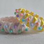 Recycled Bottle Caps Bracelet/bangle handmade (7)-yellow/sweet pink ribbon wrapped and color beads