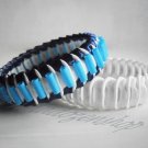 Recycled Bottle Caps Bracelet/women bangle(8)-navy blue ribbon and drinking straw/handmade jewelry Recycled Bottle Caps Bracelet/women bangle(8)-navy blue ribbon and drinking straw/handmade jewelry