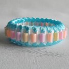 Recycled Bottle Caps Bracelet/women bangle(9)-light blue ribbon and color beads/handmade jewelry