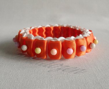 Recycled Bottle Caps Bracelet/bangle(10)-orange ribbon and color beads/women/handmade jewelry