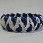 Recycled Bottle Caps Bracelet/women bangle(11)-orange/navy blue chevron wrapped and gold beads