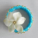 Recycled Bottle Caps Bracelet/bangle/flower(12)-light blue ribbon and gold beads/handmade jewelry Recycled Bottle Caps Bracelet/bangle/flower(12)-light blue ribbon and gold beads/handmade jewelry