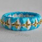 Recycled Bottle Caps Bracelet/bangle/flower(12)-light blue ribbon and gold beads/handmade jewelry