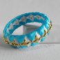 Recycled Bottle Caps Bracelet/bangle/flower(12)-light blue ribbon and gold beads/handmade jewelry