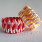 Recycled Bottle Caps Bracelet (14)-pink and yellow/red ribbon"S"shaped wrapped handmade jewelry Recycled Bottle Caps Bracelet (14)-pink and yellow/red ribbon"S"shaped wrapped handmade jewelry