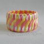 Recycled Bottle Caps Bracelet (14)-pink and yellow/red ribbon"S"shaped wrapped handmade jewelry