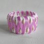 Recycled Bottle Caps Bracelet/fish bone stitch(15)-purple ribbon and gold  beads handmade jewelry