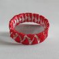 Recycled Bottle Caps Bracelet/women bangle(17)-Heart red/ blue ribbon wrapped and gold beads