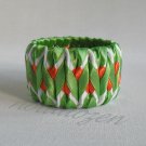 Recycled Bottle Caps Bracelet/bangle(20)-Green chevron on orange square ribbon handmade jewelry