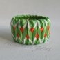 Recycled Bottle Caps Bracelet/bangle(20)-Green chevron on orange square ribbon handmade jewelry