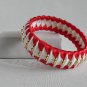 Recycled Bottle Caps Bracelet/women bangle(21)-red/green ribbon and gold beads/handmade jewelry