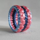 Recycled Bottle Caps Bracelet/women bangle(22)-Pink and blue ribbon stripe wrapped/handmade jewelry Recycled Bottle Caps Bracelet/women bangle(22)-Pink and blue ribbon stripe wrapped/handmade jewelry