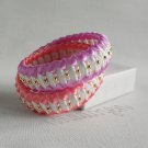Recycled Bottle Caps Bracelet/Double/infinity handmade bangle(24)-pink,purple ribbon and beads Recycled Bottle Caps Bracelet/Double/infinity handmade bangle(24)-pink,purple ribbon and beads