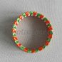 Recycled Bottle Caps Bracelet/Handmade bangle(26)-green/orange ribbon obliquely wrapped