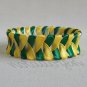 Recycled Bottle Caps Bracelet/handmade bangle(27)-feather green and yellow ribbon wrapped jewelry