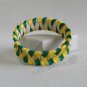 Recycled Bottle Caps Bracelet/handmade bangle(27)-feather green and yellow ribbon wrapped jewelry