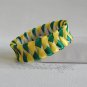 Recycled Bottle Caps Bracelet/handmade bangle(27)-feather green and yellow ribbon wrapped jewelry