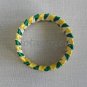 Recycled Bottle Caps Bracelet/handmade bangle(27)-feather green and yellow ribbon wrapped jewelry