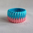 Recycled Bottle Caps Bracelet/two tone stripe bangle(29)-pink and blue ribbon wrapped/women Recycled Bottle Caps Bracelet/two tone stripe bangle(29)-pink and blue ribbon wrapped/women