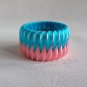 Recycled Bottle Caps Bracelet/two tone stripe bangle(29)-pink and blue ribbon wrapped/women