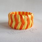 Recycled Bottle Caps Bracelet/Chevron bangle(30)-orange and yellow ribbon wrapped/handmade