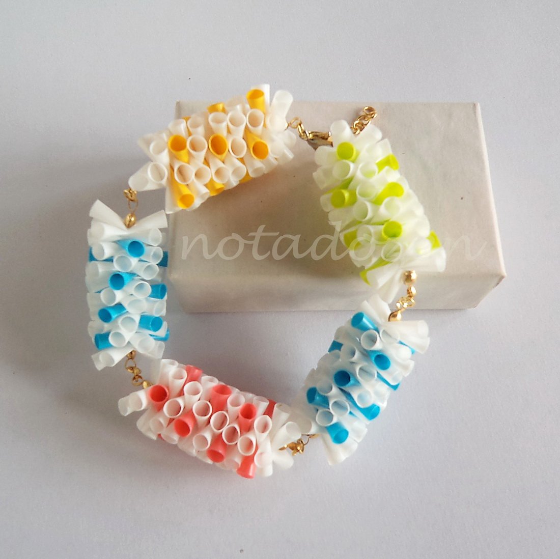 Upcycled Drinking Straw Bracelet(4) colorful dot design chain&linked