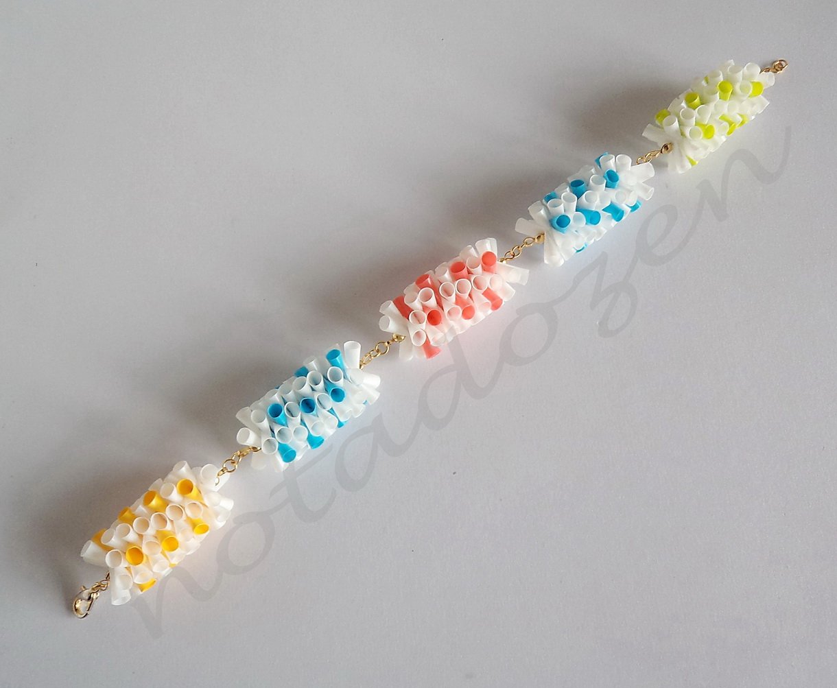 Upcycled Drinking Straw Bracelet(4) colorful dot design chain&linked