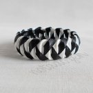 Upcycled Plastic rings of Bottle caps bracelet/bangle fishbone stitch(33)- black ribbon wrapped