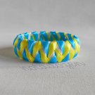 Upcycled Plastic rings of Bottle caps bracelet Blue&Yellow ribbon chevron #34 handmade jewelry