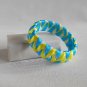 Upcycled Plastic rings of Bottle caps bracelet Blue&Yellow ribbon chevron #34 handmade jewelry