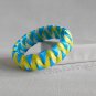 Upcycled Plastic rings of Bottle caps bracelet Blue&Yellow ribbon chevron #34 handmade jewelry