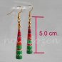 1 pair of handmade upcycled red and green conical paper beads dangle&drop earrings #1