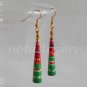 1 pair of handmade upcycled red and green conical paper beads dangle&drop earrings #1