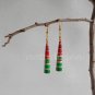 1 pair of handmade upcycled red and green conical paper beads dangle&drop earrings #1