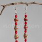 1 pair of handmade upcycled paper beads, red wooden beads dangle&drop earrings #7