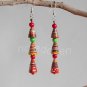 1 pair of handmade upcycled conical paper beads, red and green wooden beads dangle&drop earrings #8