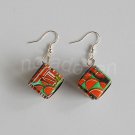 1 pair of handmade upcycled cubical paper beads, dangle&drop earrings #2/Red Square Russia
