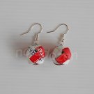 1 pair of handmade upcycled woven paper ball, red and white dangle&drop earrings #5